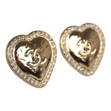 Chanel Small CC Crystal Heart Earrings Gold Hardware