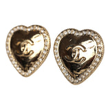 Chanel Small CC Crystal Heart Earrings Gold Hardware