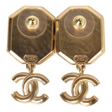 Chanel CC Buckle Dangle Earrings Black Leather Gold Hardware