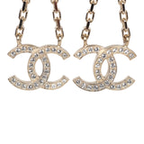 Chanel CC Drop Earrings Pearl & Crystals Light Gold Tone Metal