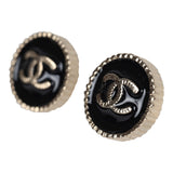 Chanel Small Round CC Button Earrings Black Enamel Light Gold Tone Metal