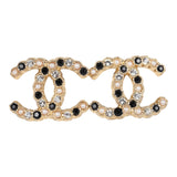 Chanel CC Crystals & Resin Pearls Stud Earrings Black and White Gold Tone Metal