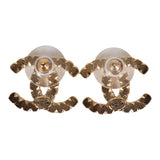 Chanel CC Crystals & Resin Pearls Stud Earrings Black and White Gold Tone Metal