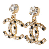 Chanel CC Crystals & Resin Pearls Dangle Earrings Blac and White Gold Tone Metal