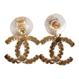 Chanel CC Crystals & Resin Pearls Dangle Earrings Blac and White Gold Tone Metal