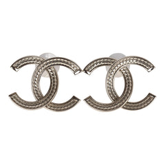 Chanel Large CC Stud Earrings Gold Tone Metal