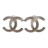 Chanel Large CC Stud Earrings Gold Tone Metal