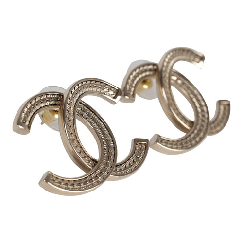 Chanel Large CC Stud Earrings Gold Tone Metal
