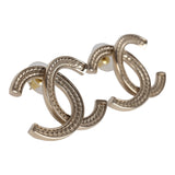 Chanel Large CC Stud Earrings Gold Tone Metal