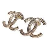 Chanel Large CC Stud Earrings Gold Tone Metal