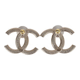 Chanel Large CC Stud Earrings Gold Tone Metal