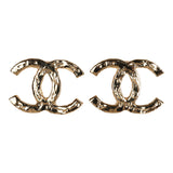 Chanel Small Hammered CC Stud Earrings Gold Tone Hardware