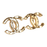 Chanel Small Hammered CC Stud Earrings Gold Tone Hardware