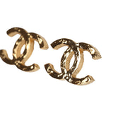 Chanel Small Hammered CC Stud Earrings Gold Tone Hardware