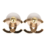 Chanel Small Hammered CC Stud Earrings Gold Tone Hardware