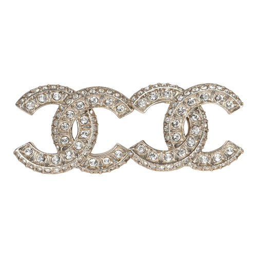 Chanel Crystal CC Stud Earrings Light Gold Tone Hardware