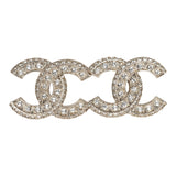 Chanel Crystal CC Stud Earrings Light Gold Tone Hardware