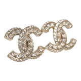 Chanel Crystal CC Stud Earrings Light Gold Tone Hardware