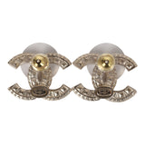 Chanel Crystal CC Stud Earrings Light Gold Tone Hardware