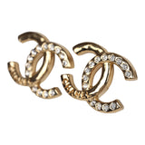 Chanel Crystal CC Stud Earrings Light Gold Tone Hardware