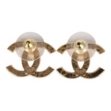 Chanel Crystal CC Stud Earrings Light Gold Tone Hardware