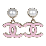 Chanel Small Enamel CC Dangle Earrings Light Pink Faux Pearl/Light Gold Tone Hardware