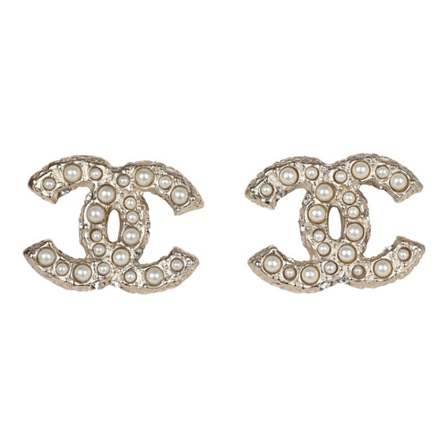 Chanel Small CC Pearl Studded Earrings Faux Pearls & Light Gold Tone Hardware
