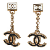 Chanel CC Dangle Earrings Black & White Enamel Gold Tone Hardware