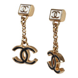 Chanel CC Dangle Earrings Black & White Enamel Gold Tone Hardware