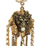 Pre-owned Chanel Lion Head Tassel Earrings Faux Pearl and Antique Gold Tone Hardware