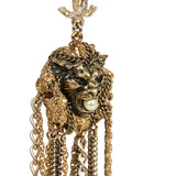 Pre-owned Chanel Lion Head Tassel Earrings Faux Pearl and Antique Gold Tone Hardware