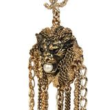 Pre-owned Chanel Lion Head Tassel Earrings Faux Pearl and Antique Gold Tone Hardware