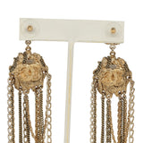 Pre-owned Chanel Lion Head Tassel Earrings Faux Pearl and Antique Gold Tone Hardware