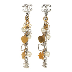 Pre-owned Chanel CC Clovers & Hearts Dangle Earrings Mixed Metal Hardware