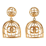 Vintage Chanel CC Bird Cage Drop Clip-On Earrings Gold Plated Hardware - Thumbnail View 2
