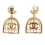 Vintage Chanel CC Bird Cage Drop Clip-On Earrings Gold Plated Hardware - Thumbnail View 1