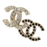 Chanel Double CC Crystal Stud Earrings Black Gold Tone Hardware