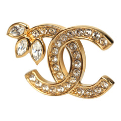 Chanel Crystal Floral CC Stud Earrings Gold Tone Hardware