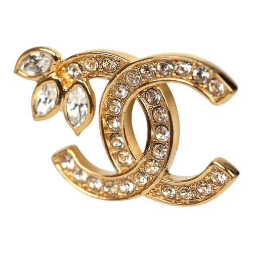 Chanel Crystal Floral CC Stud Earrings Gold Tone Hardware