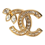Chanel Crystal Floral CC Stud Earrings Gold Tone Hardware