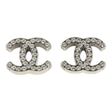 Chanel Small CC Crystal Stud Earrings Silver Tone Hardware