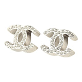Chanel Small CC Crystal Stud Earrings Silver Tone Hardware
