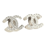 Chanel Small CC Crystal Stud Earrings Silver Tone Hardware