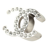 Chanel Small CC Crystal Stud Earrings Silver Tone Hardware