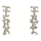 Chanel Crystal "CHA-NEL" Letter Drop Earrings Silver Tone Hardware