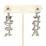 Chanel Crystal "CHA-NEL" Letter Drop Earrings Silver Tone Hardware