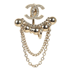 Chanel Crystal CC Dangle & Chain Link Ear Cuff Earrings Light Gold Tone Hardware