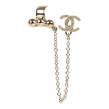 Chanel Crystal CC Dangle & Chain Link Ear Cuff Earrings Light Gold Tone Hardware