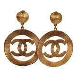 Vintage Chanel Large CC Sunburst Dangle Earrings Gold Plated Hardware - Thumbnail View 1