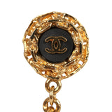 Vintage Chanel Large Chain Link Hoop Dangle Earrings Black Leather and Gold Plated Hardware - Thumbnail View 4